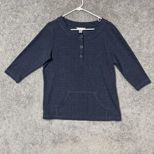 Christopher & Banks Henley Sweater Womens P/L Petite Blue Knit Coastal Normcore